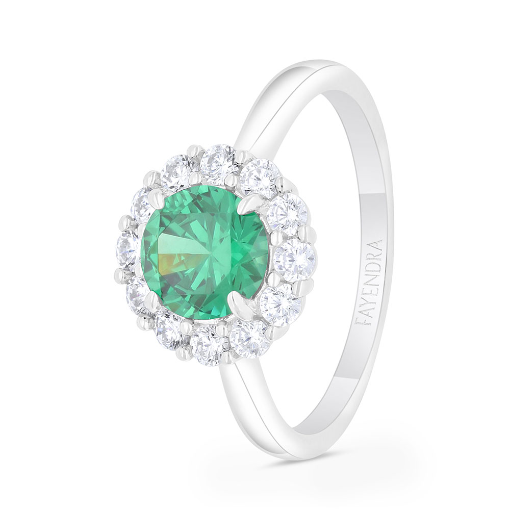 Sterling Silver 925 Ring Rhodium Plated Embedded With Emerald Zircon And White Zircon