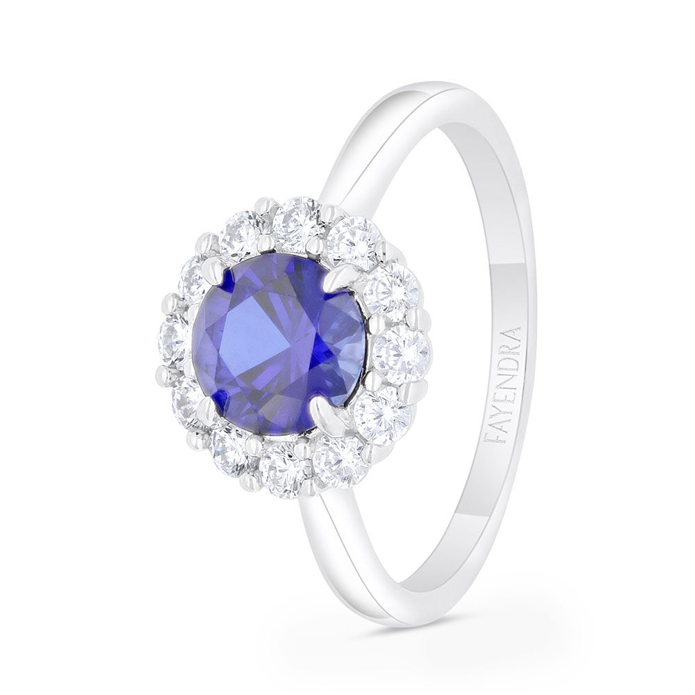 Sterling Silver 925 Ring Rhodium Plated Embedded With Sapphire Corundum And White Zircon