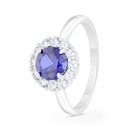 Sterling Silver 925 Ring Rhodium Plated Embedded With Sapphire Corundum And White Zircon