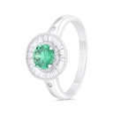 Sterling Silver 925 Ring Rhodium Plated Embedded With Emerald Zircon And White Zircon