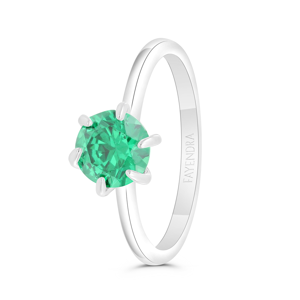 Sterling Silver 925 Ring Rhodium Plated Embedded With Emerald Zircon