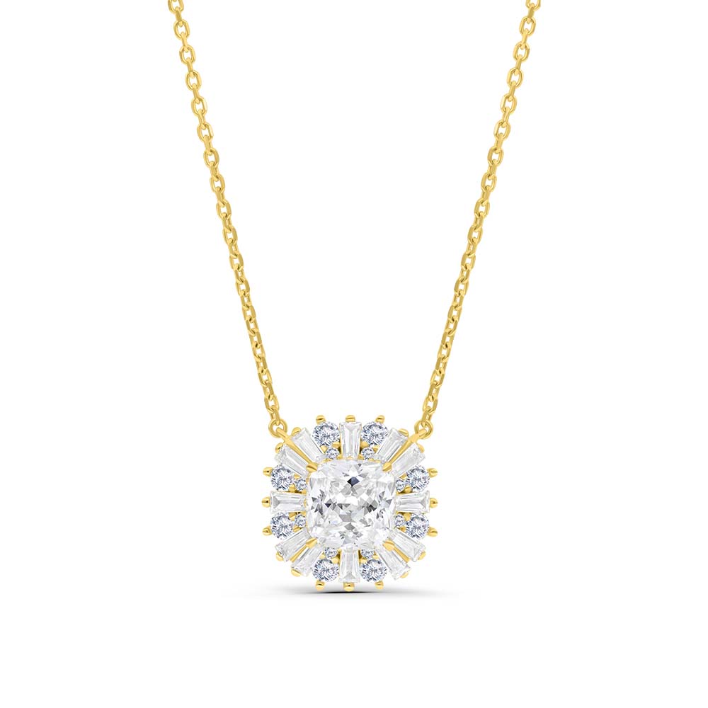 Sterling Silver 925 Necklace Gold Plated Embedded With Yellow Zircon And White Zircon