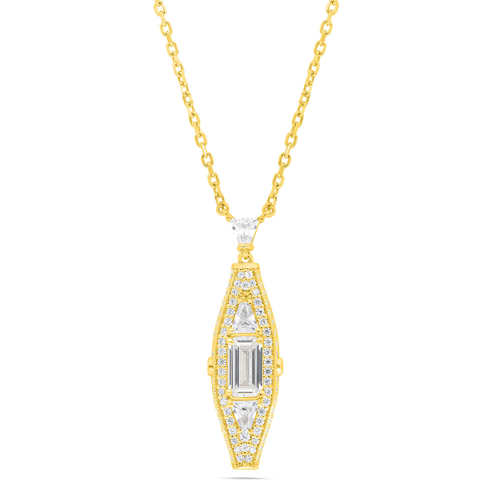 Sterling Silver 925 Necklace Gold Plated Embedded With Yellow Zircon And White Zircon