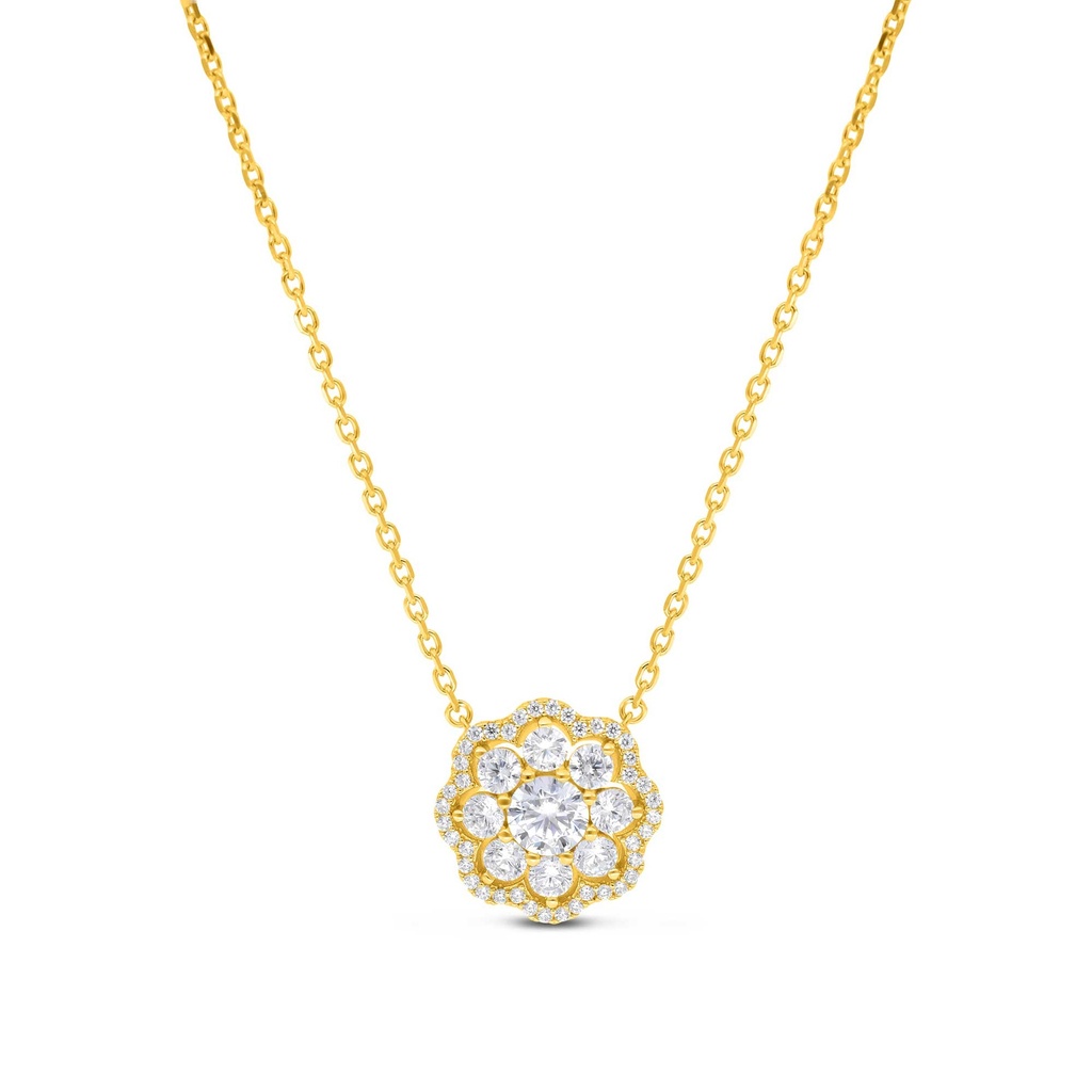 Sterling Silver 925 Necklace Gold Plated Embedded With White CZ