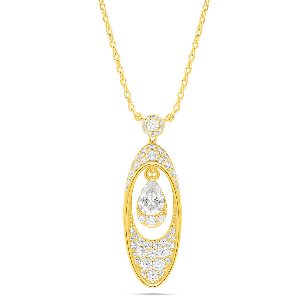 Sterling Silver 925 Necklace Gold Plated Embedded With Yellow Zircon And White Zircon