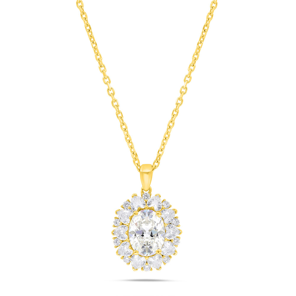 Sterling Silver 925 Necklace Gold Plated Embedded With Yellow Zircon And White Zircon