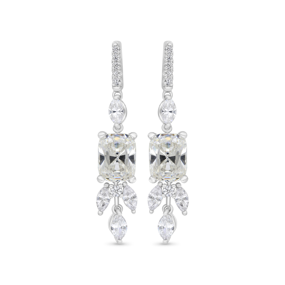 Sterling Silver 925 Earring Rhodium Plated Embedded With Yellow Zircon And White Zircon