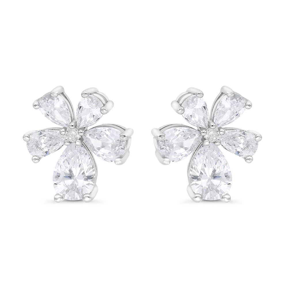 Sterling Silver 925 Earring Rhodium Plated Embedded With White Zircon