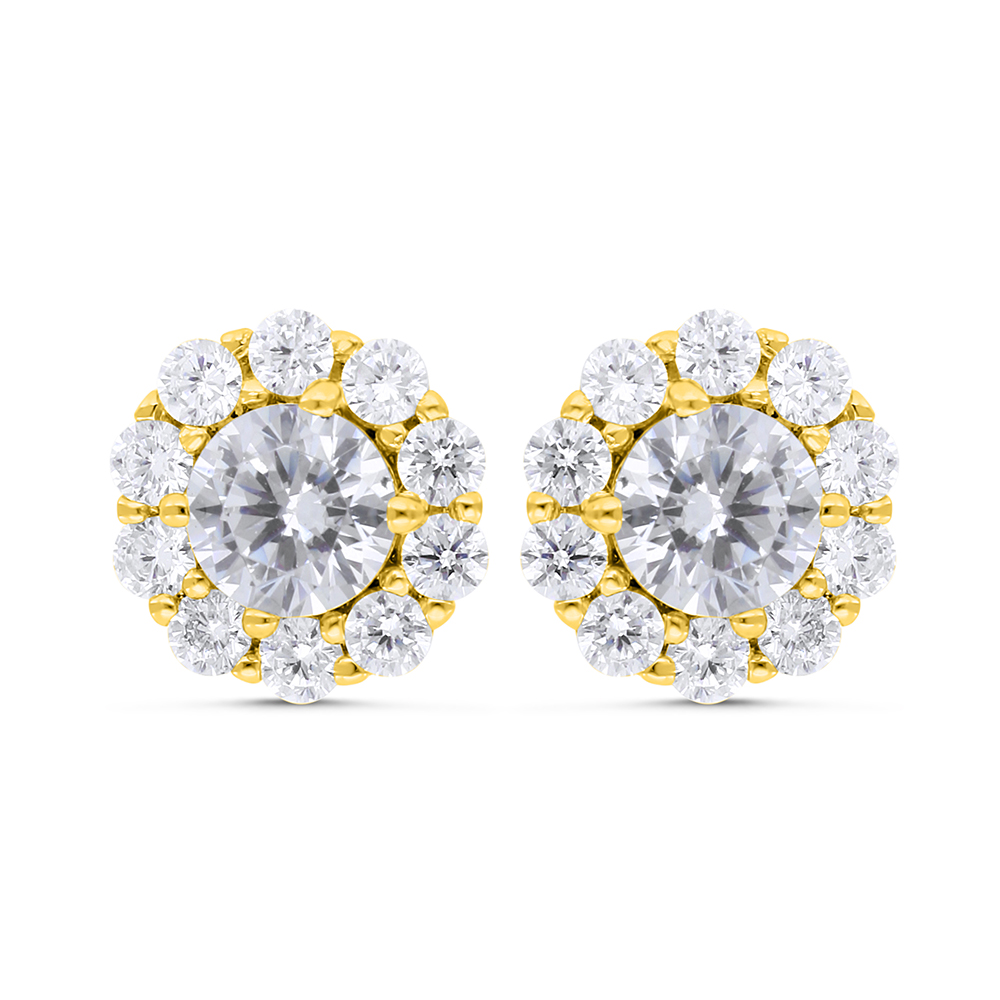 Sterling Silver 925 Earring Gold Plated Embedded With White Zircon