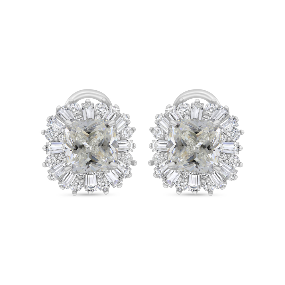 Sterling Silver 925 Earring Rhodium Plated Embedded With Yellow Zircon And White Zircon