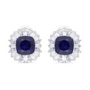 Sterling Silver 925 Earring Rhodium Plated Embedded With Sapphire Corundum And White Zircon