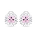 Sterling Silver 925 Earring Rhodium Plated Embedded With Pink Zircon And White Zircon