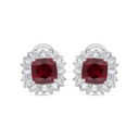 Sterling Silver 925 Earring Rhodium Plated Embedded With Ruby Corundum And White Zircon