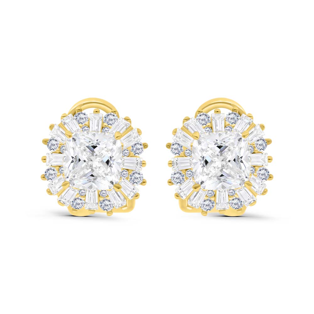 Sterling Silver 925 Earring Gold Plated Embedded With Yellow Zircon And White Zircon