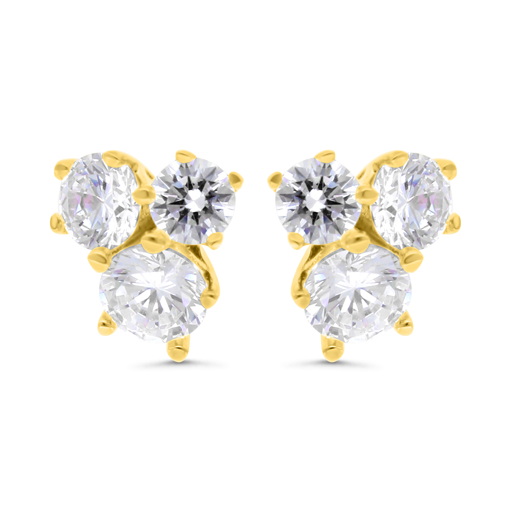 Sterling Silver 925 Earring Gold Plated Embedded With White Zircon