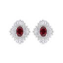 Sterling Silver 925 Earring Rhodium Plated Embedded With Ruby Corundum And White Zircon