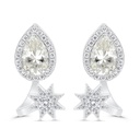 Sterling Silver 925 Earring Rhodium Plated Embedded With Yellow Zircon And White Zircon