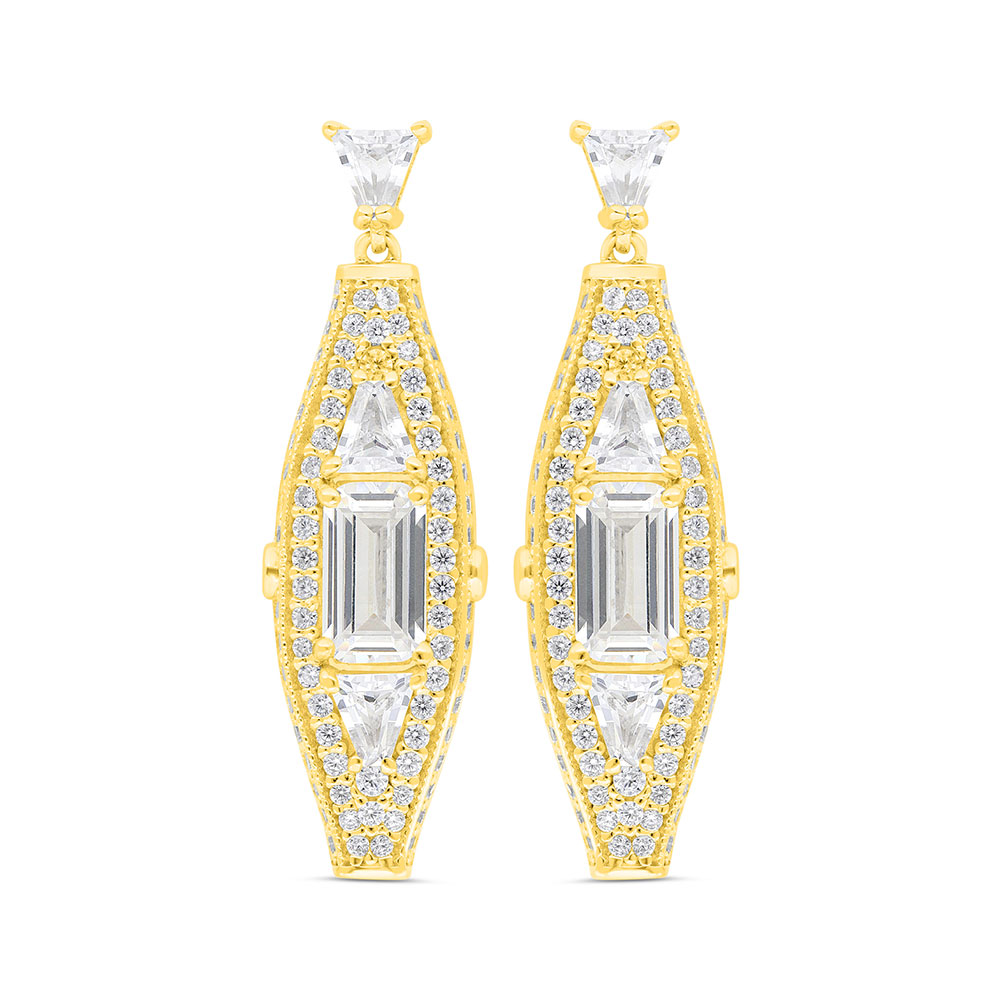 Sterling Silver 925 Earring Gold Plated Embedded With Yellow Zircon And White Zircon