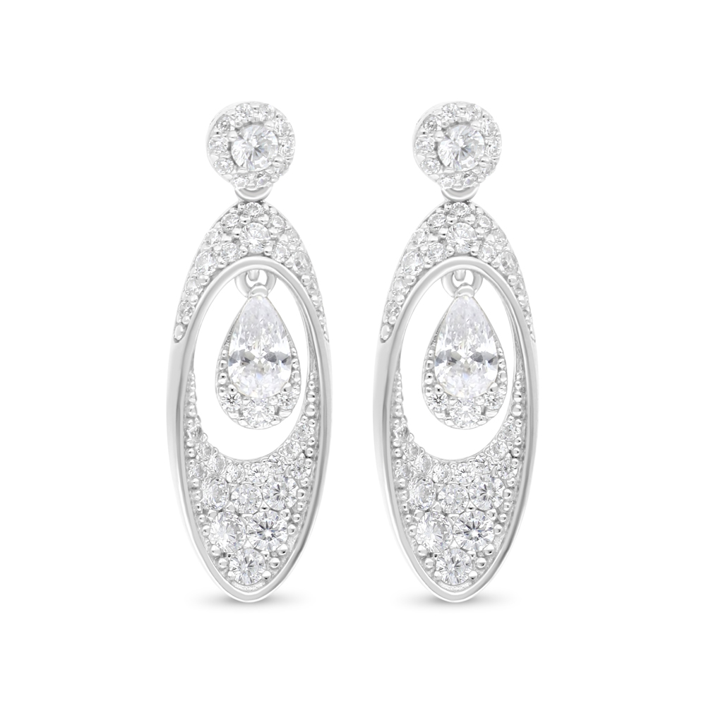 Sterling Silver 925 Earring Rhodium Plated Embedded With White Zircon