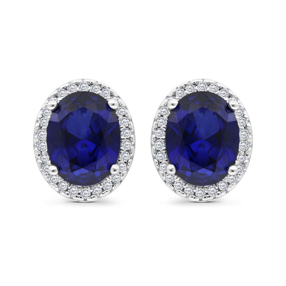 Sterling Silver 925 Earring Rhodium Plated Embedded With Sapphire Corundum And White Zircon