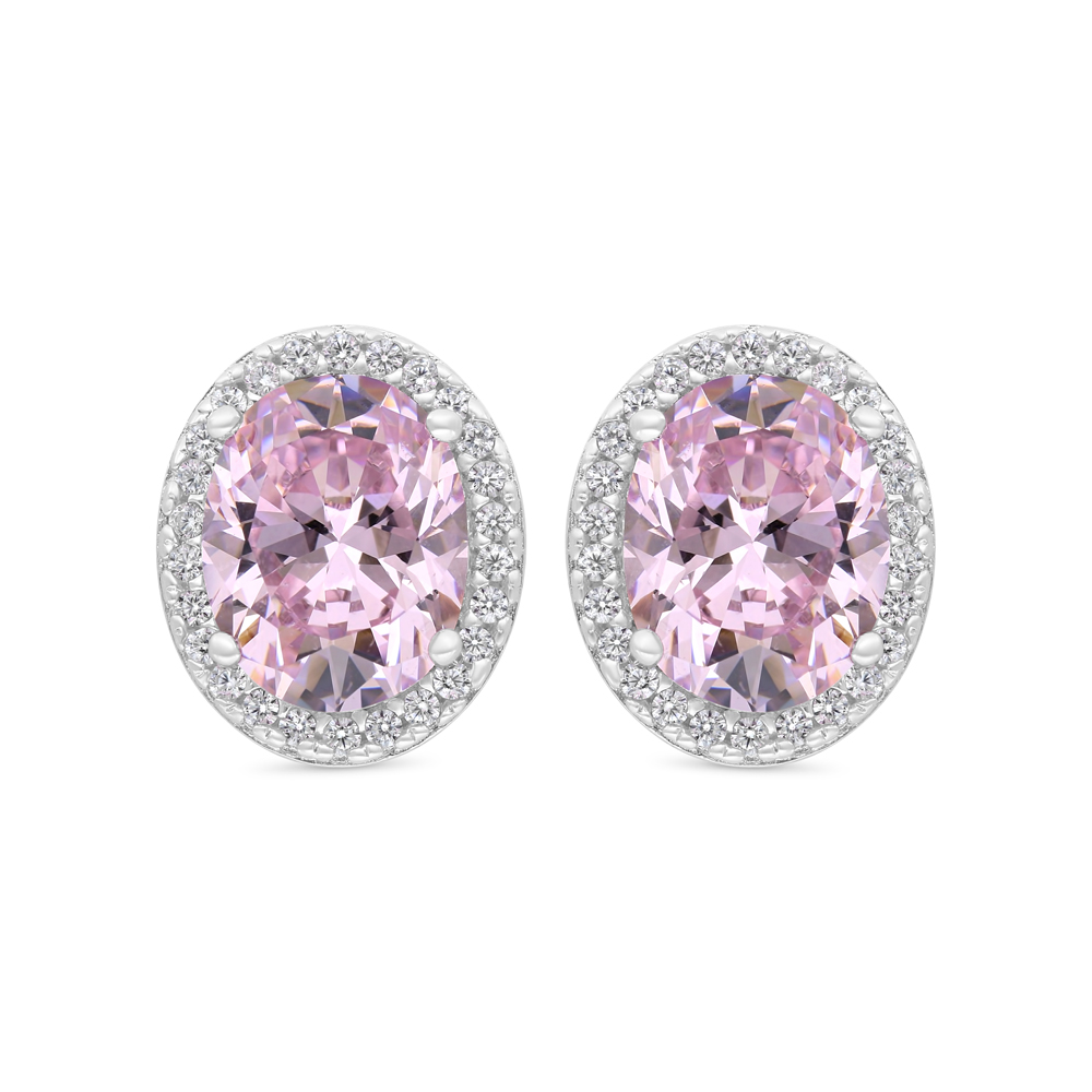 Sterling Silver 925 Earring Rhodium Plated Embedded With Pink Zircon And White Zircon