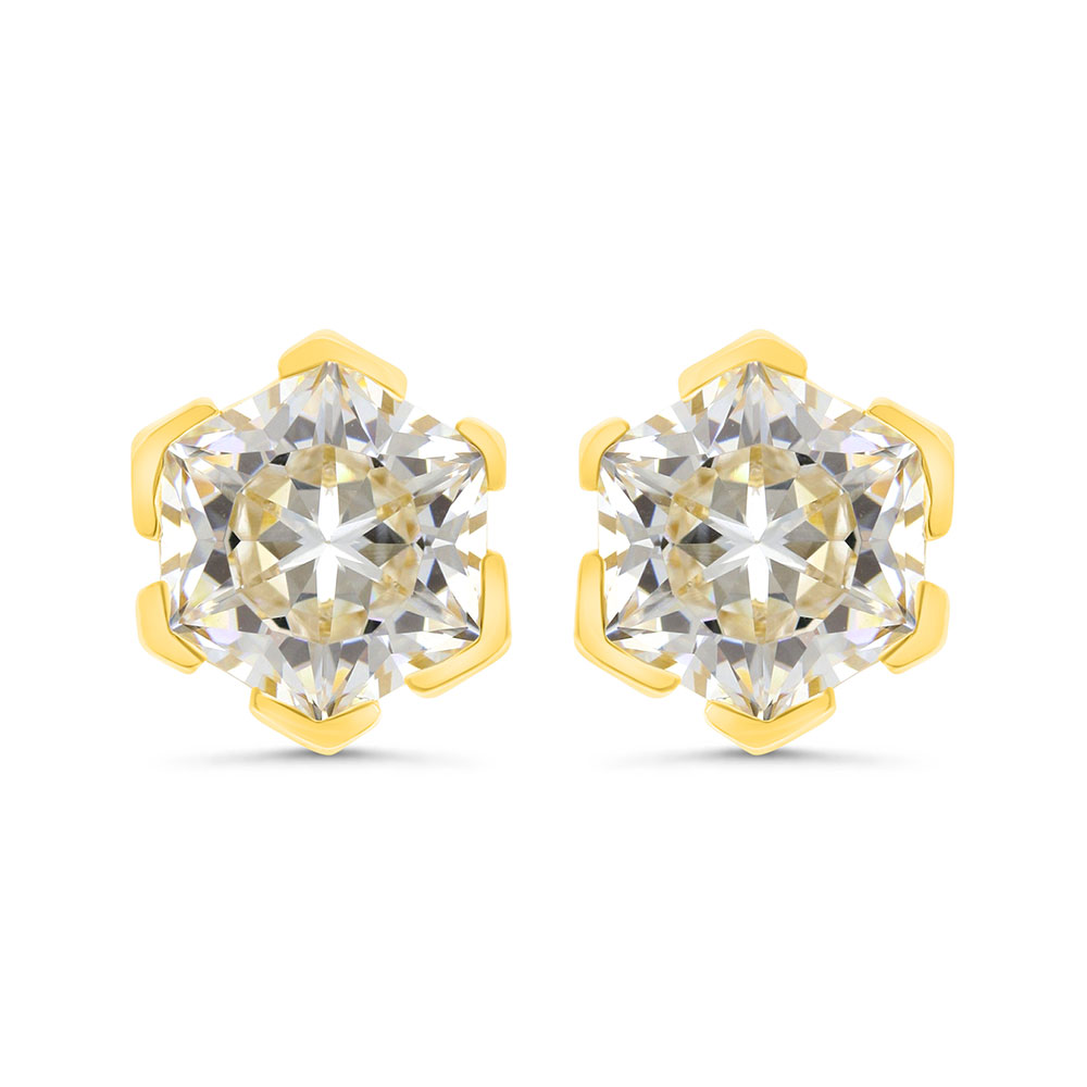 Sterling Silver 925 Earring Gold Plated Embedded With Yellow Zircon 