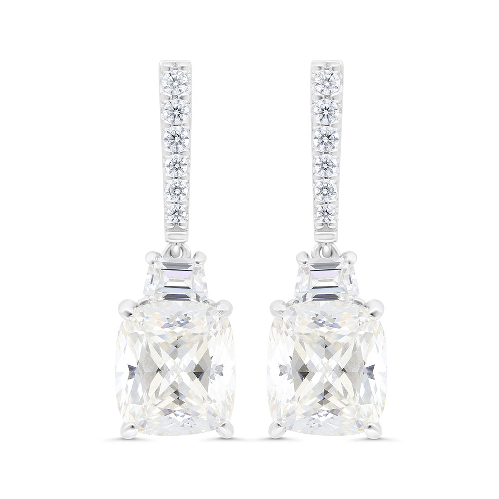 Sterling Silver 925 Earring Rhodium Plated Embedded With Yellow Zircon And White Zircon