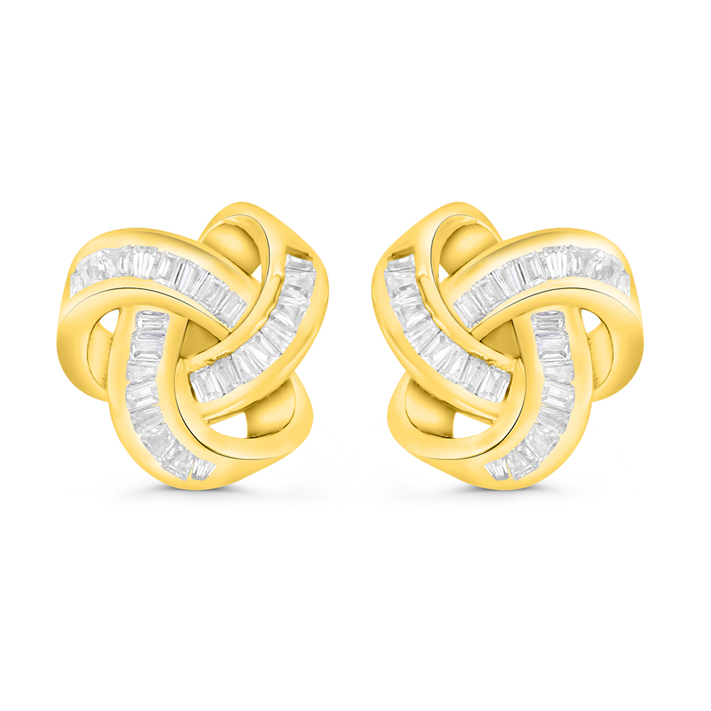 Sterling Silver 925 Earring Gold Plated Embedded With White CZ