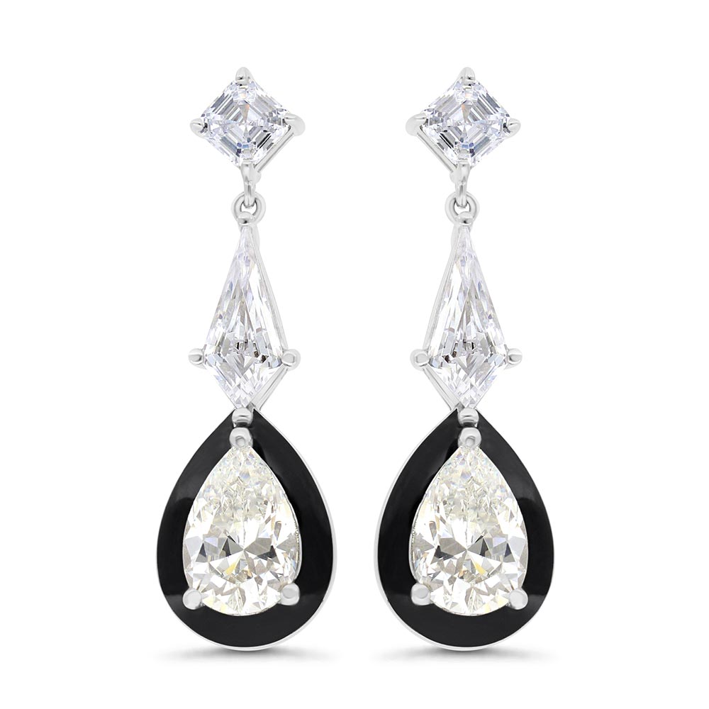 Sterling Silver 925 Earring Rhodium Plated Embedded With White Zircon