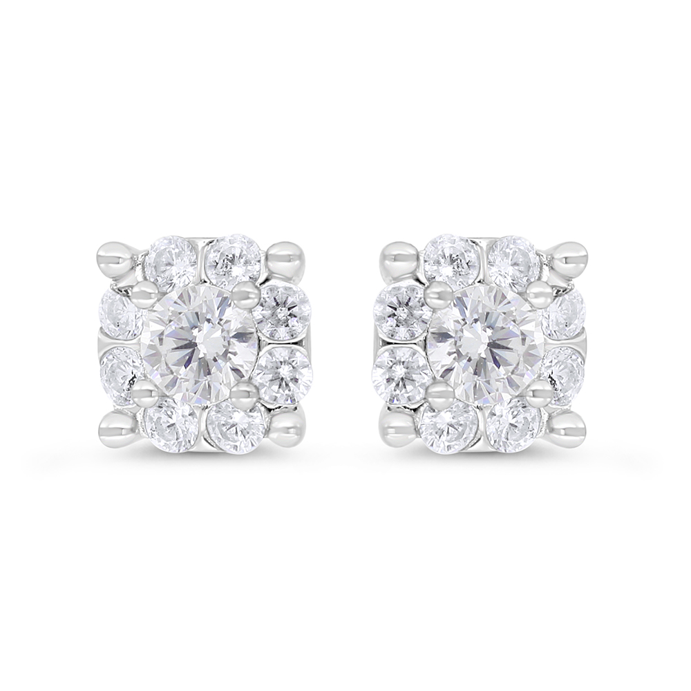 Sterling Silver 925 Earring Rhodium Plated Embedded With White CZ