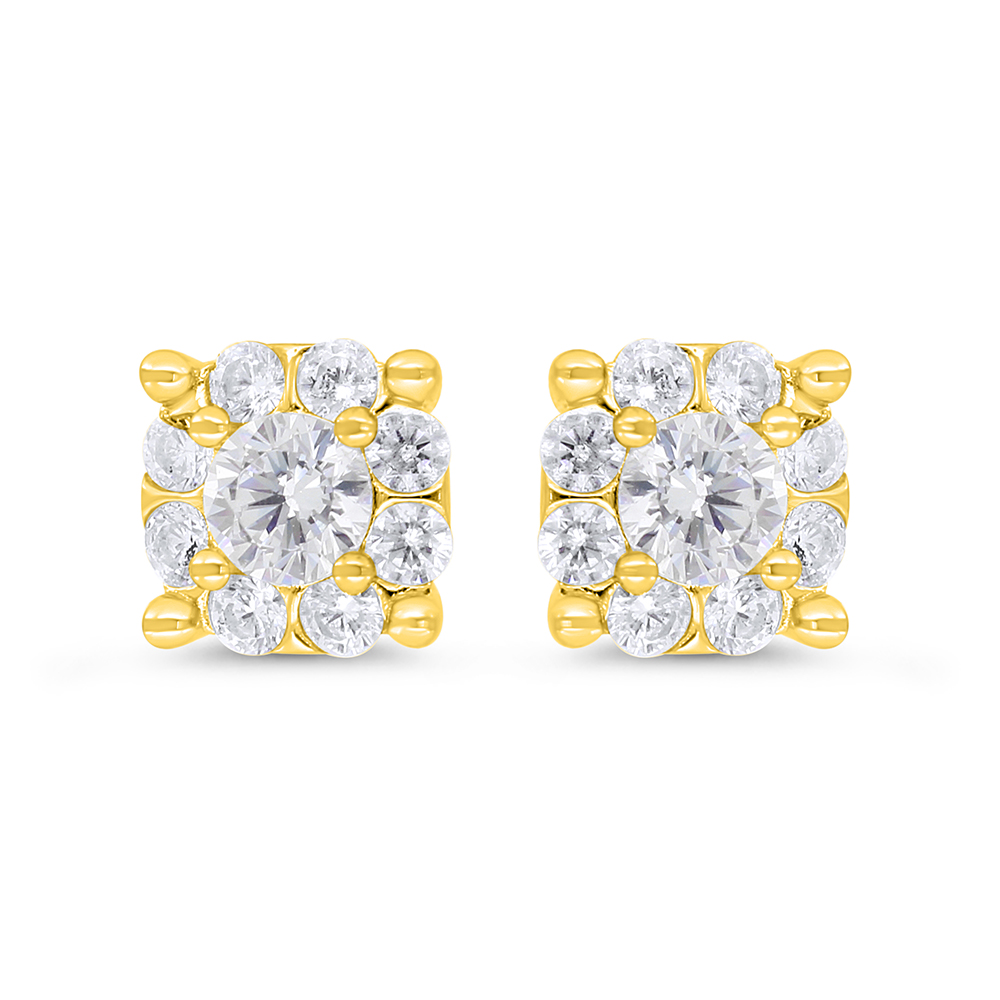 Sterling Silver 925 Earring Gold Plated Embedded With White CZ