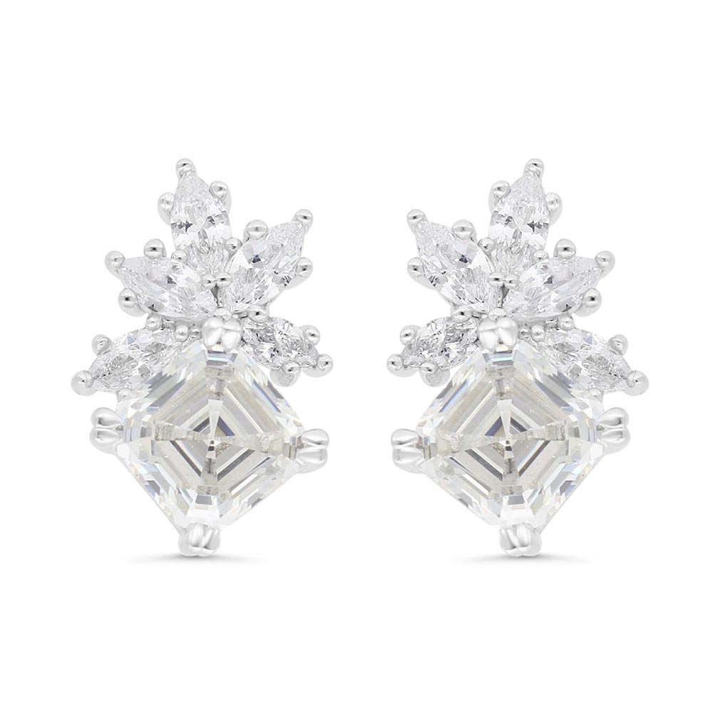 Sterling Silver 925 Earring Rhodium Plated Embedded With Yellow Zircon And White Zircon