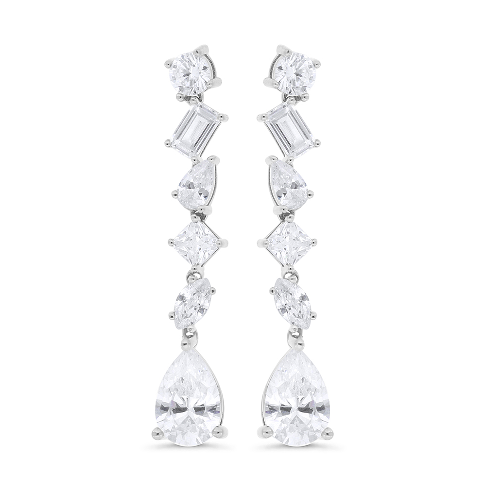 Sterling Silver 925 Earring Rhodium Plated Embedded With White Zircon