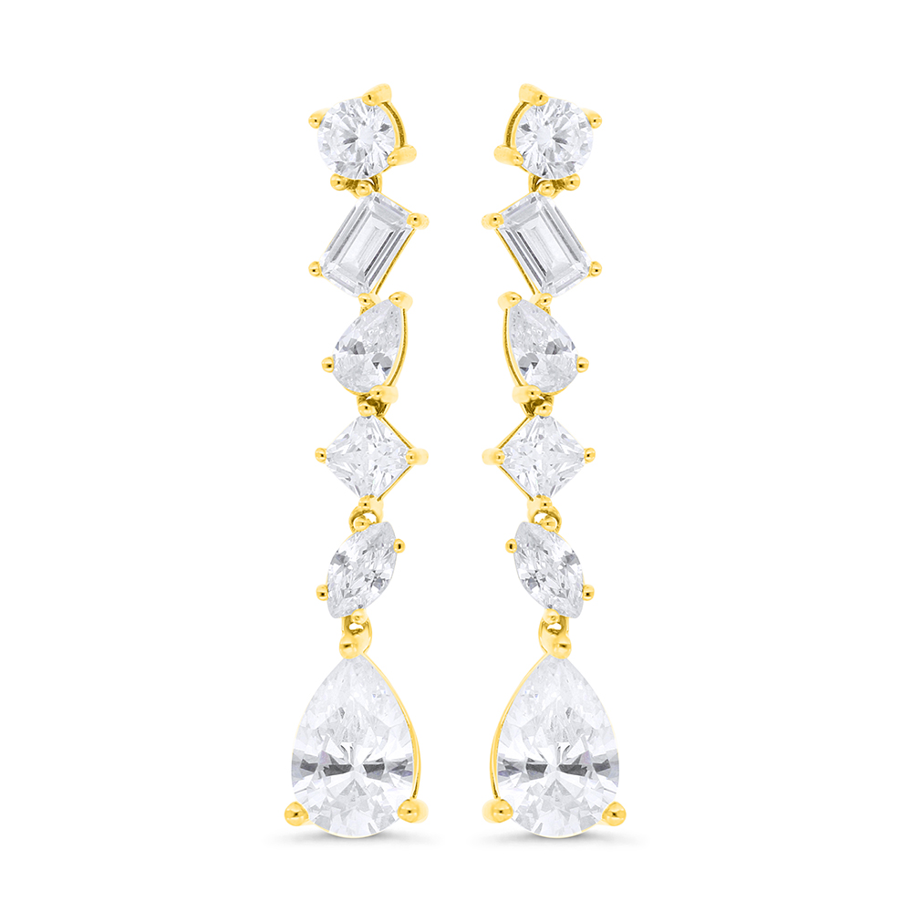 Sterling Silver 925 Earring Gold Plated Embedded With White Zircon