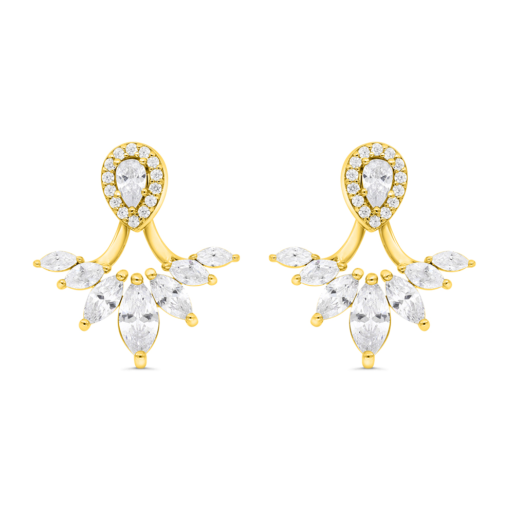 Sterling Silver 925 Earring Gold Plated Embedded With White Zircon