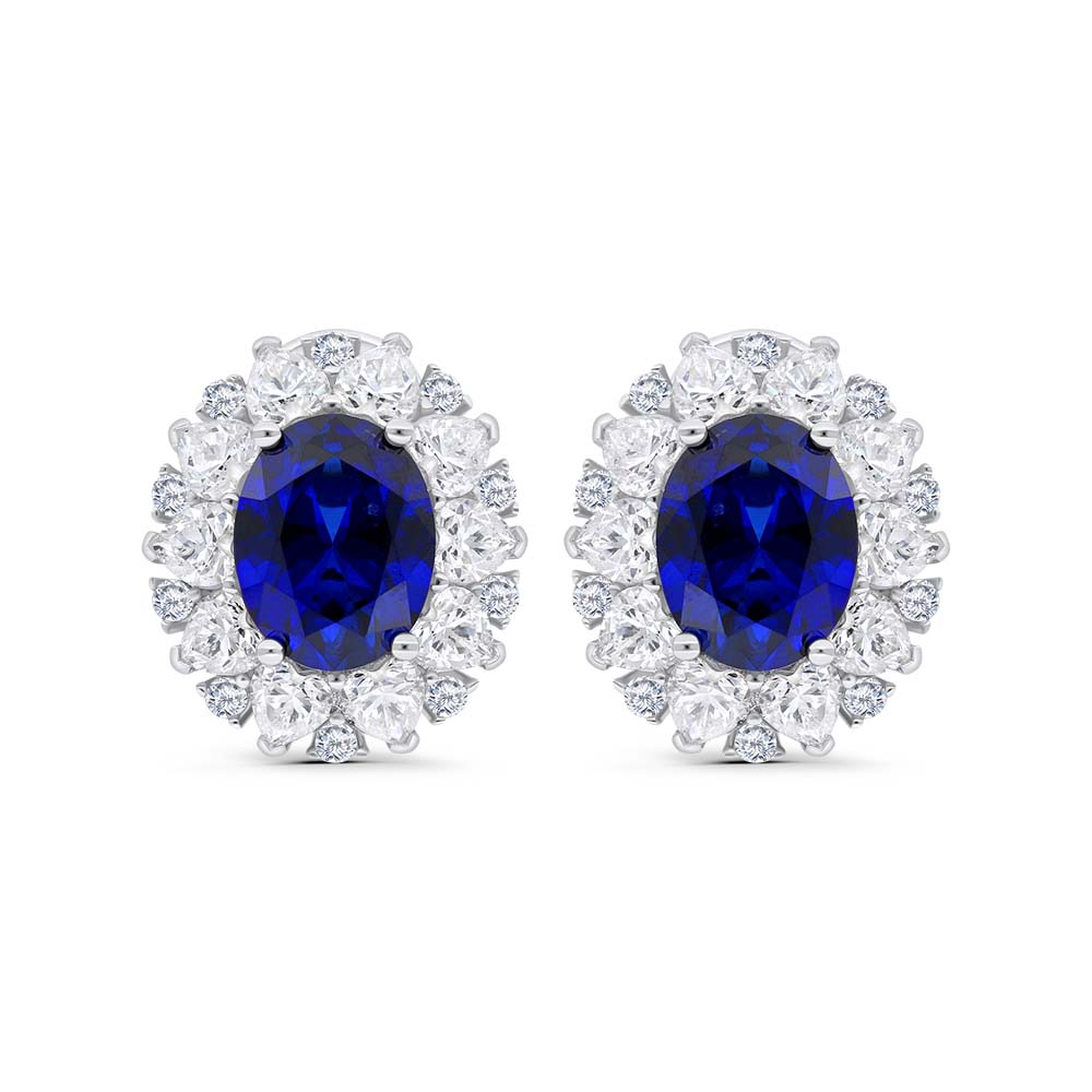 Sterling Silver 925 Earring Rhodium Plated Embedded With Sapphire Corundum And White Zircon