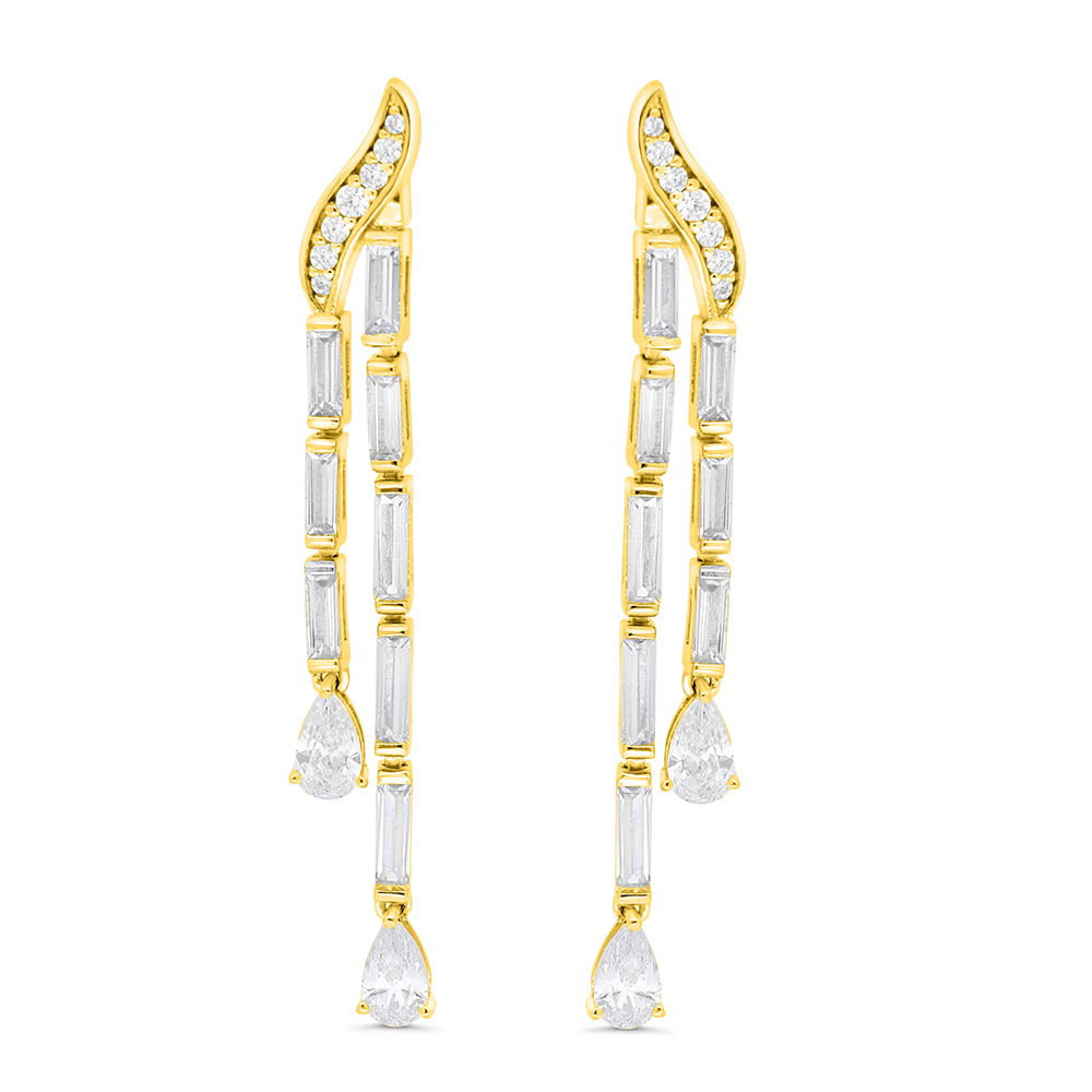 Sterling Silver 925 Earring Gold Plated Embedded With White Zircon