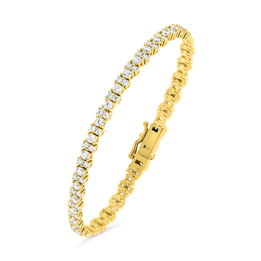 Sterling Silver 925 Bracelet Gold Plated Embedded With White CZ