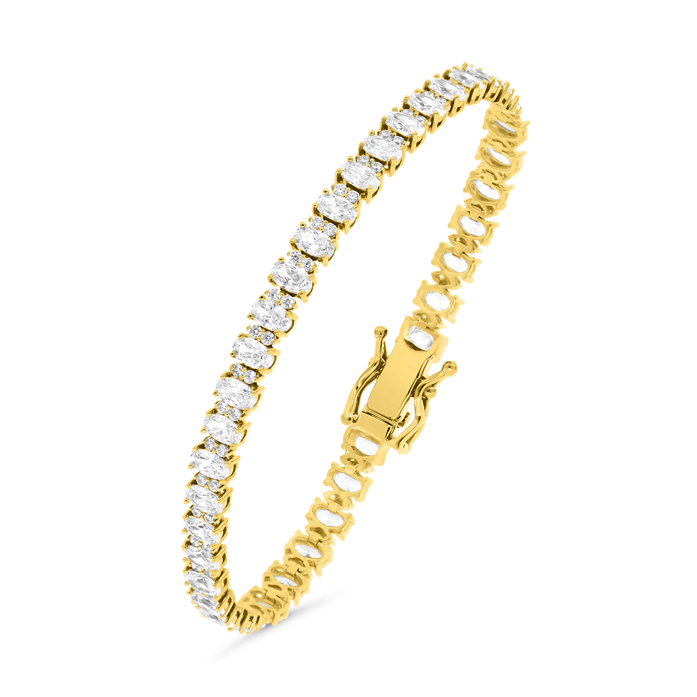 Sterling Silver 925 Bracelet Gold Plated Embedded With White Zircon