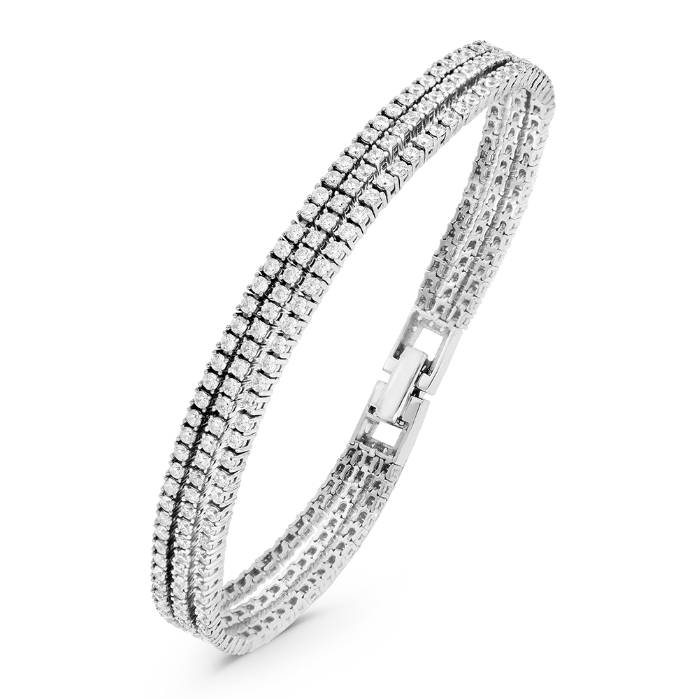 Sterling Silver 925 Bracelet Rhodium Plated Embedded With White CZ