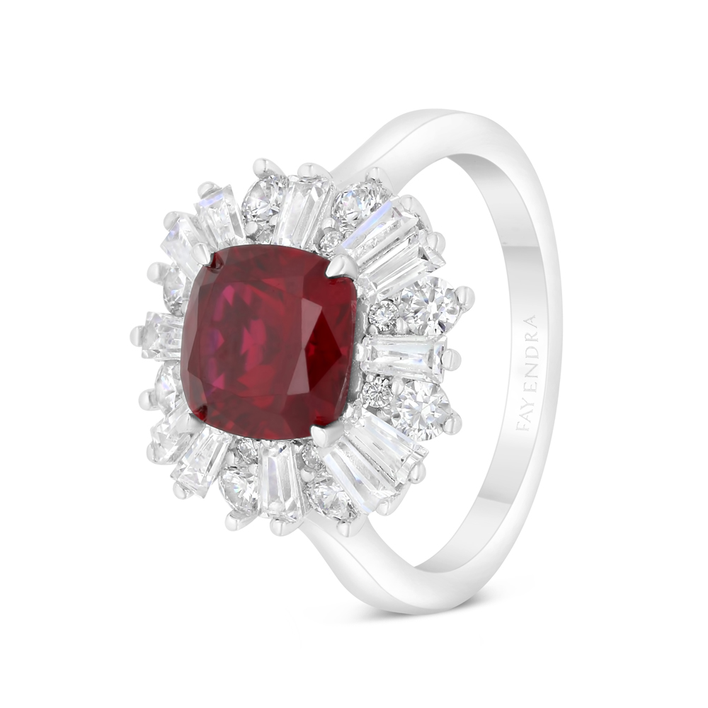 Sterling Silver 925 Ring Rhodium Plated Embedded With Ruby Corundum And White Zircon