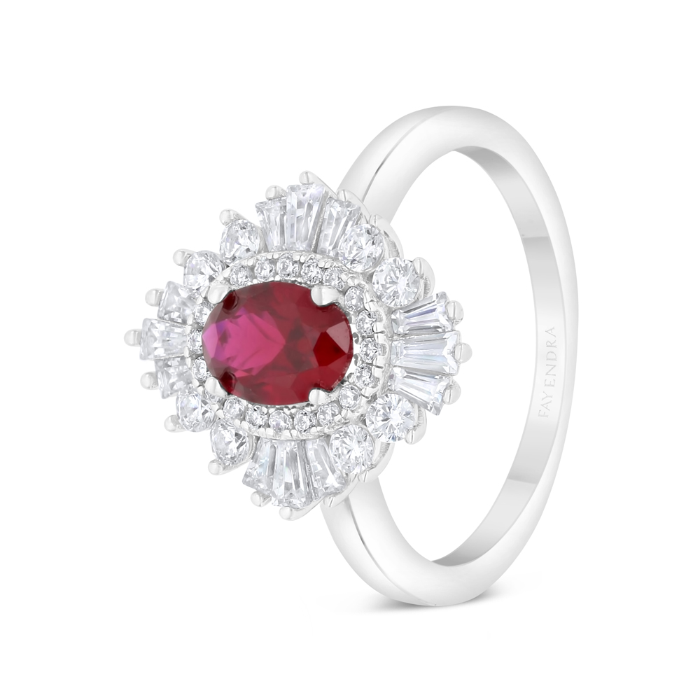 Sterling Silver 925 Ring Rhodium Plated Embedded With Ruby Corundum And White Zircon