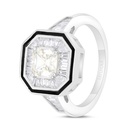 Sterling Silver 925 Ring Rhodium Plated Embedded With Yellow Zircon And White Zircon