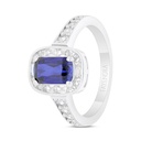 Sterling Silver 925 Ring Rhodium Plated Embedded With Sapphire Corundum And White Zircon