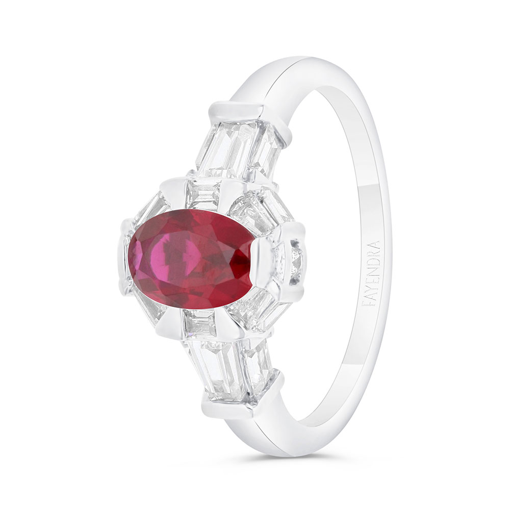 Sterling Silver 925 Ring Rhodium Plated Embedded With Ruby Corundum And White Zircon