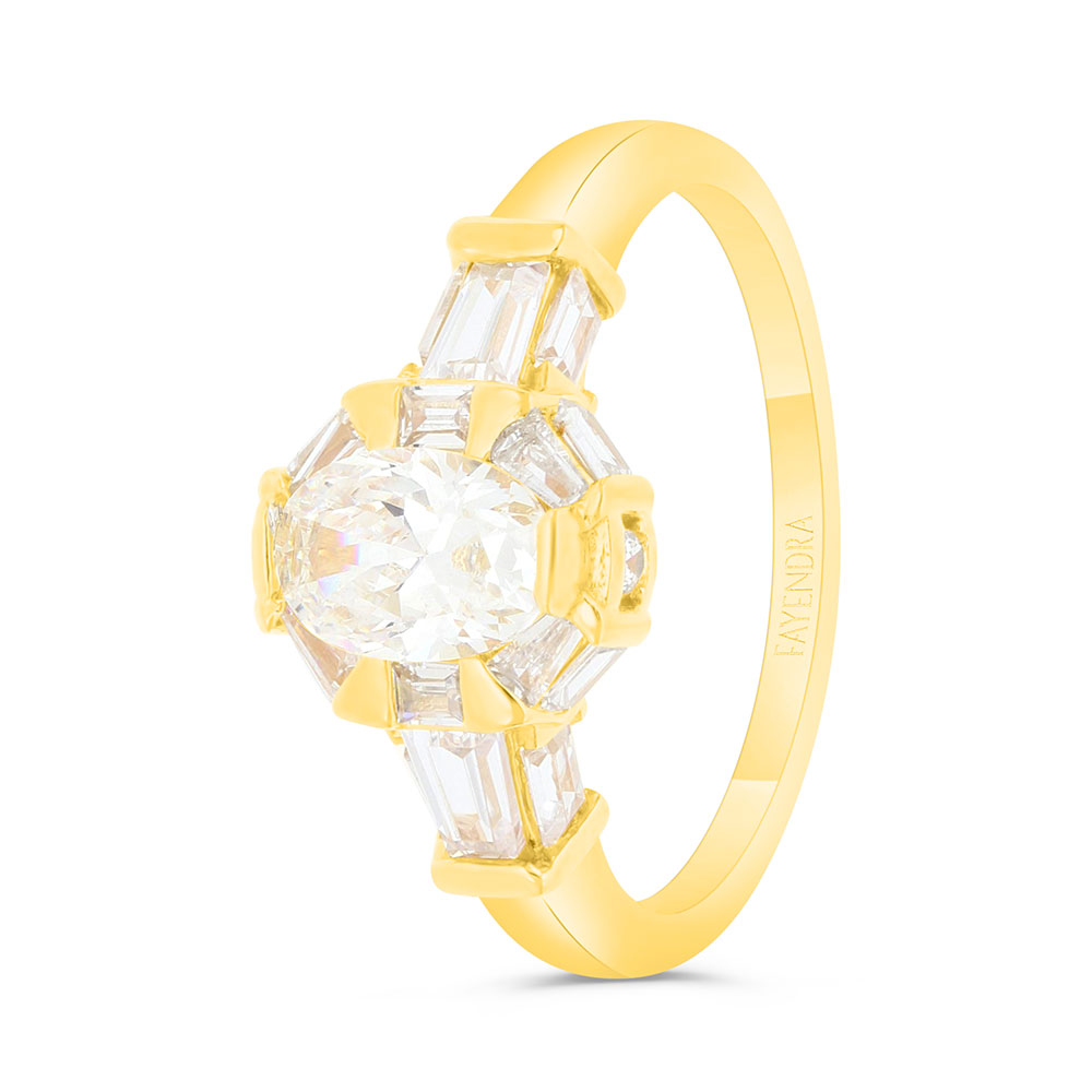 Sterling Silver 925 Ring Gold Plated Embedded With Yellow Zircon And White Zircon