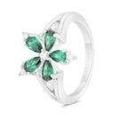 Sterling Silver 925 Ring Rhodium Plated Embedded With Emerald Zircon And White Zircon