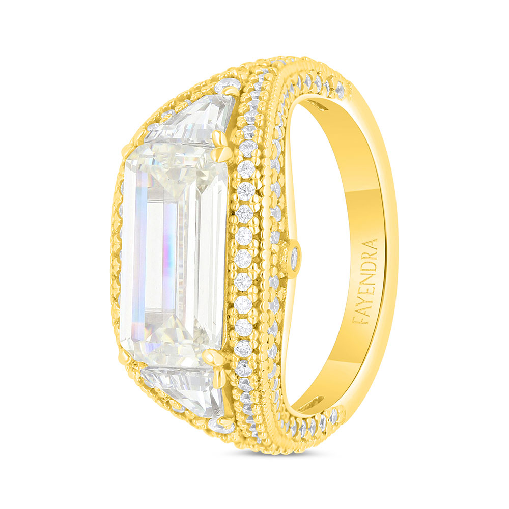 Sterling Silver 925 Ring Gold Plated Embedded With Yellow Zircon And White Zircon