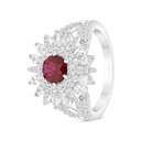 Sterling Silver 925 Ring Rhodium Plated Embedded With Ruby Corundum And White Zircon