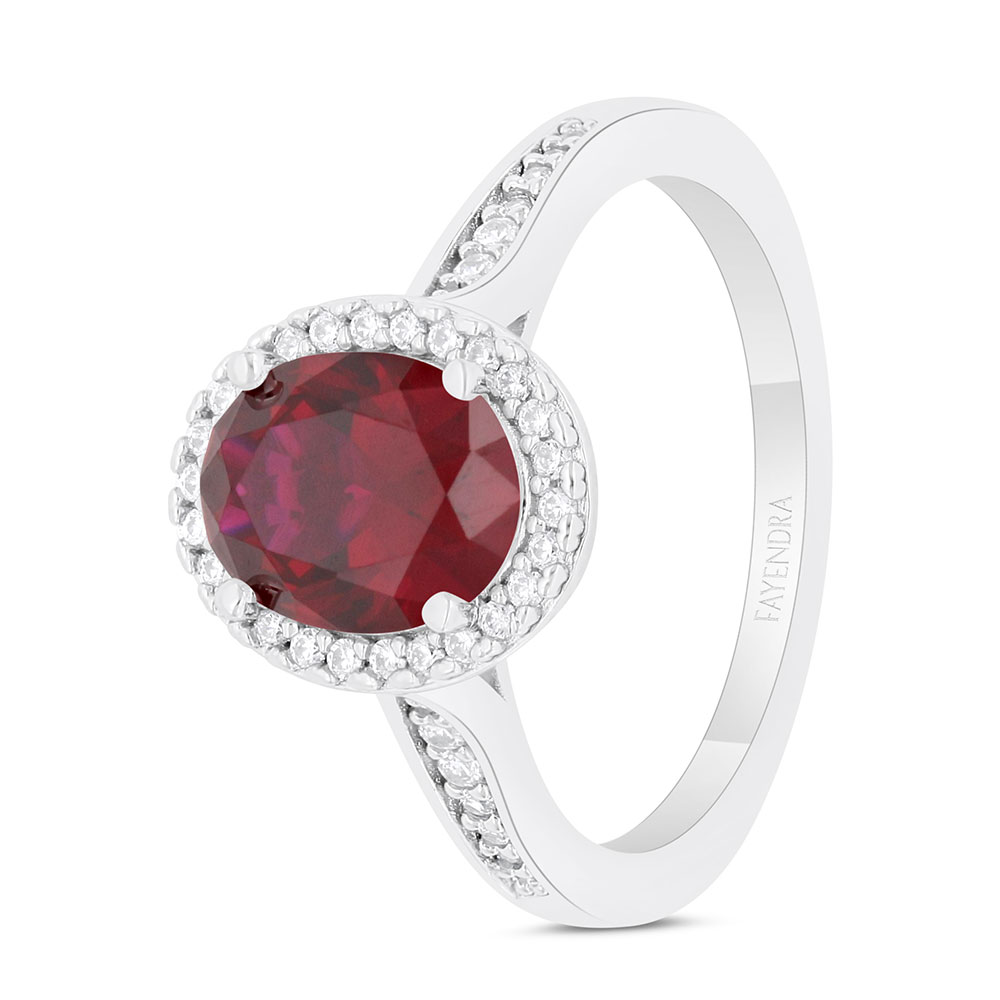 Sterling Silver 925 Ring Rhodium Plated Embedded With Ruby Corundum And White Zircon